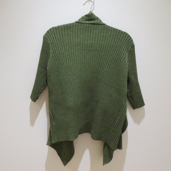 EILEEN FISHER 100% Merino Wool Ribbed Knit Open Front Cardigan in Forest Green - Picture 12 of 14
